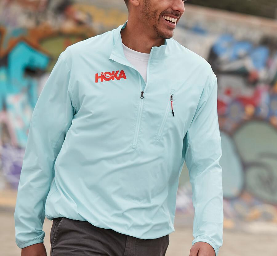 Chaquetas Hoka One One Hombre - Wind-Resistant - Azules - VOX769851